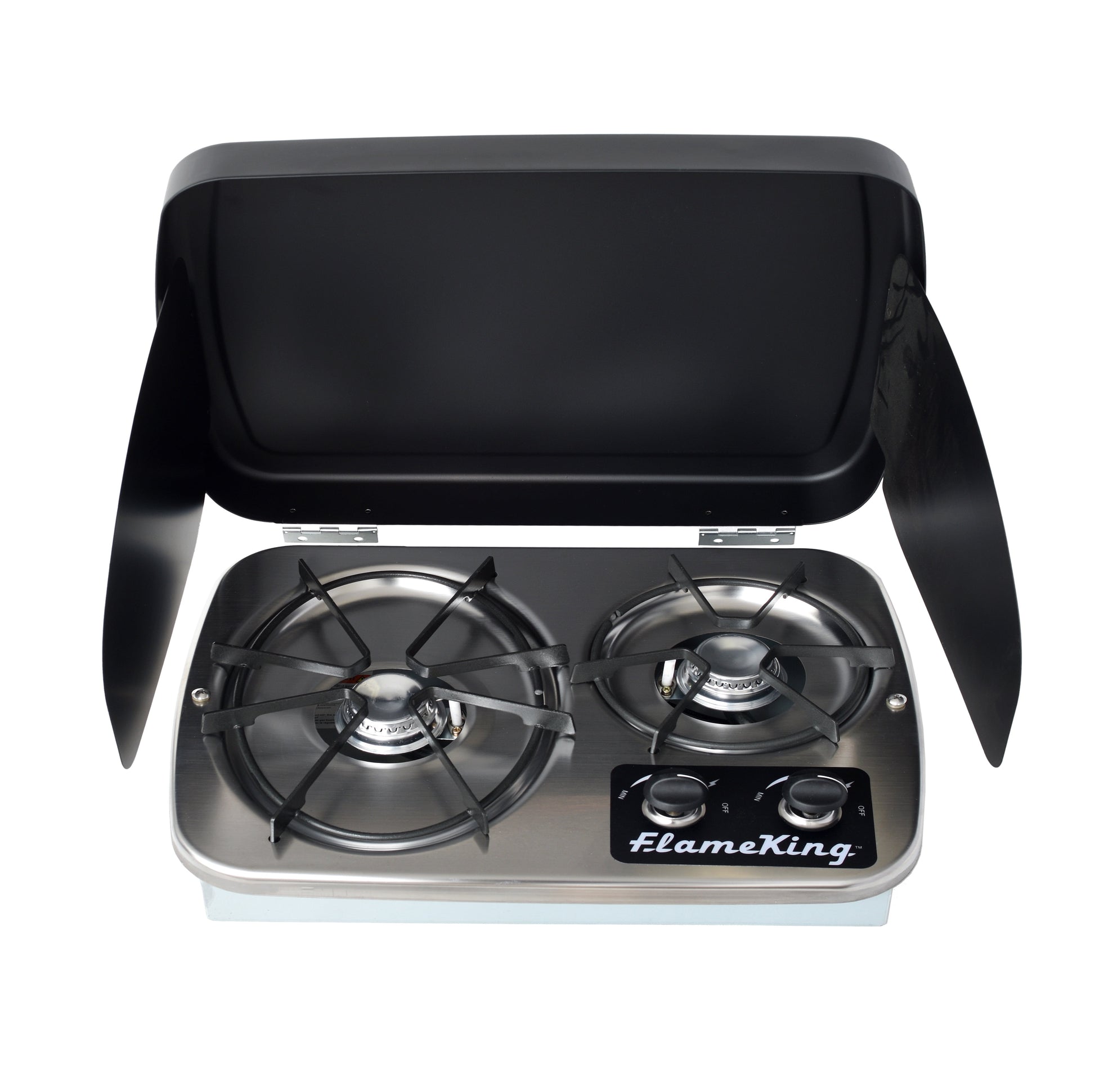 Flame King 2-Burner Built-in RV Cooktop Propane Stove, Self-Igniting, Cover Included