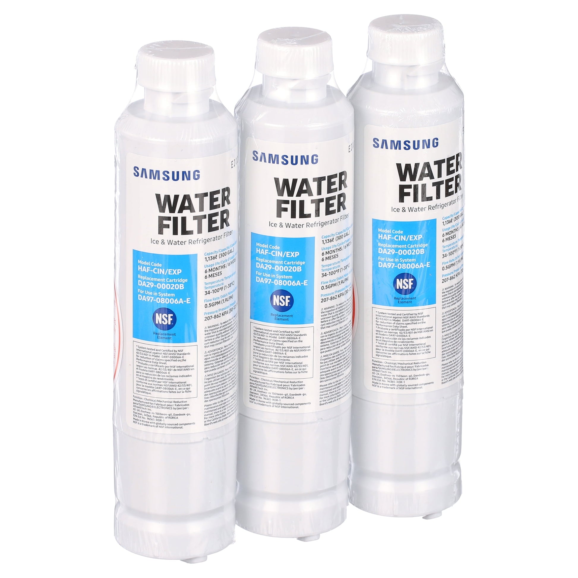 Genuine HAF-CIN Samsung Replacement Water Filter - 3 Pack, Blue and White