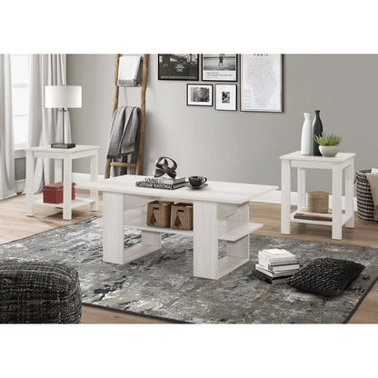 Home Design Beverly 3-Piece Coffee Table Set with 1 Rectangular Coffee Table and 2 Square End Tables, Each with Open Shelf for Storage and Display, Modern Living Room Design, Light Gray