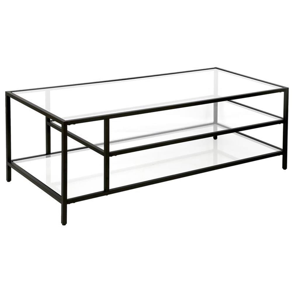 Henn&Hart Black Bronze Coffee Table with Glass Shelves