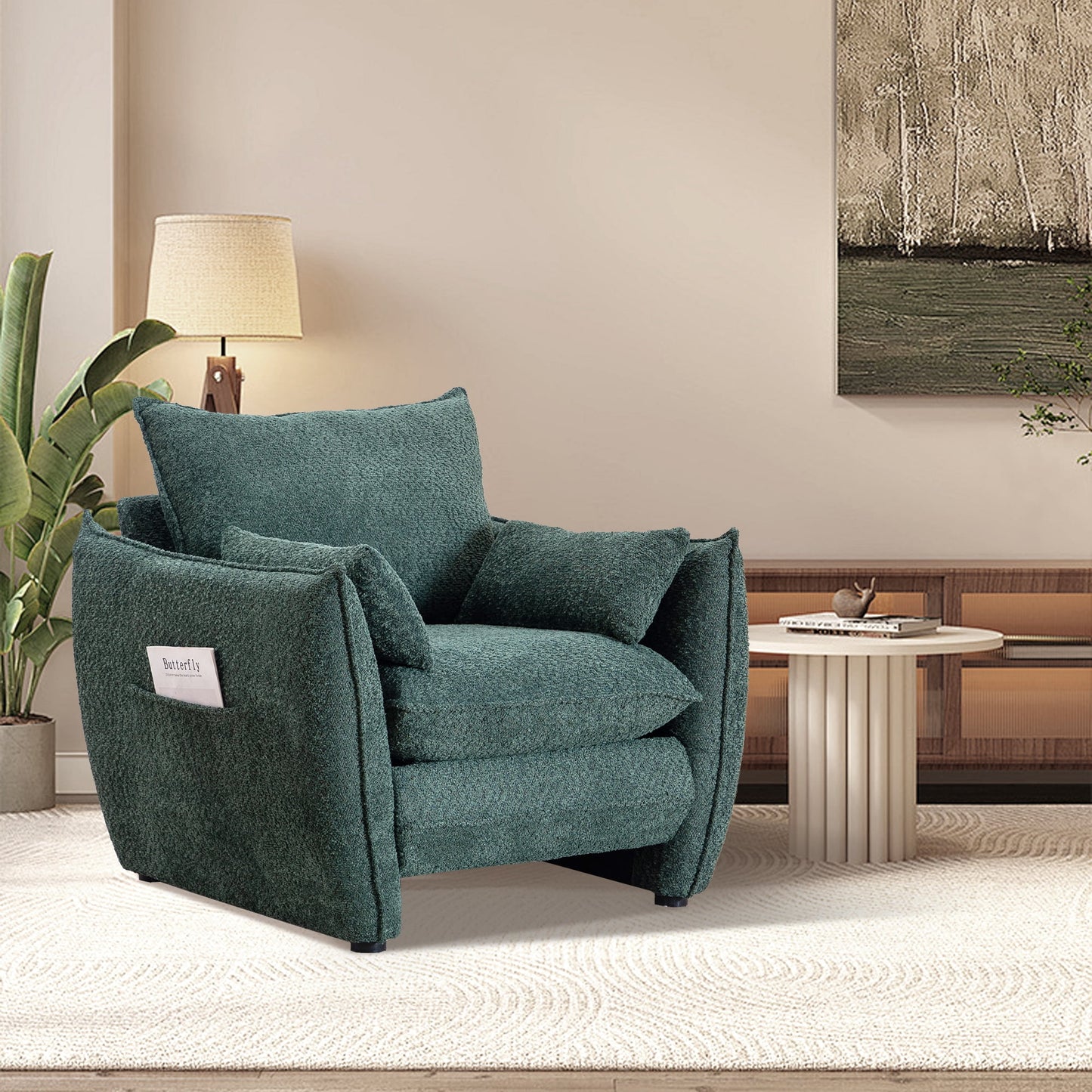 Holaki Sleek Single Seater for Bedroom, Barrel Lounge Chair for Hotel Living Room Bedroom, Green