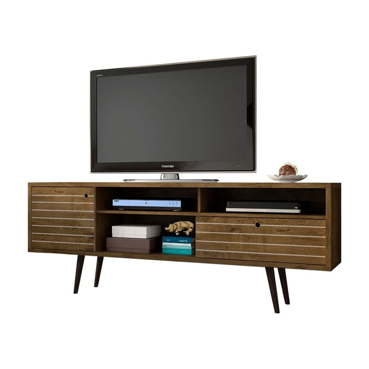 Liberty 70.86" Mid-Century Modern TV Stand with 4 Shelving Spaces and 1 Drawer  with Solid Wood Legs