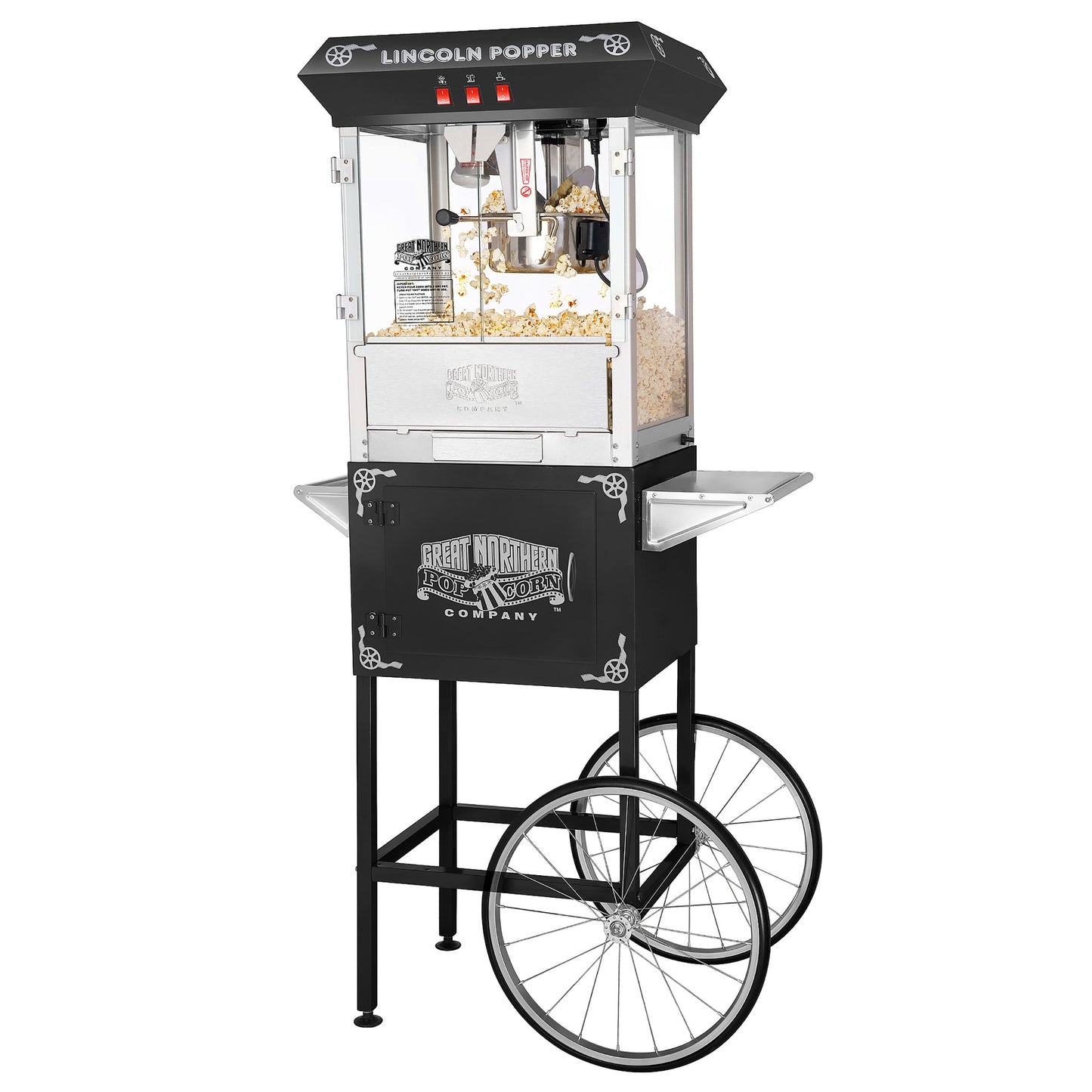 Great Northern Popcorn 8oz Lincoln Popcorn Machine with Cart, Black