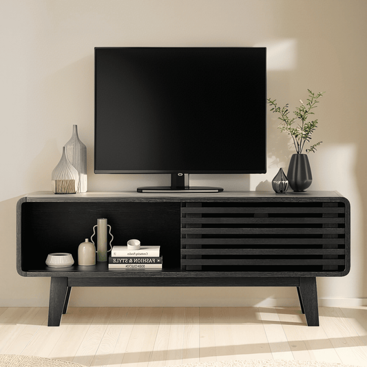 MAYEERTY Black Mid Century Modern TV Stand, 59" TV Console with Storage for Living Room & Apartments