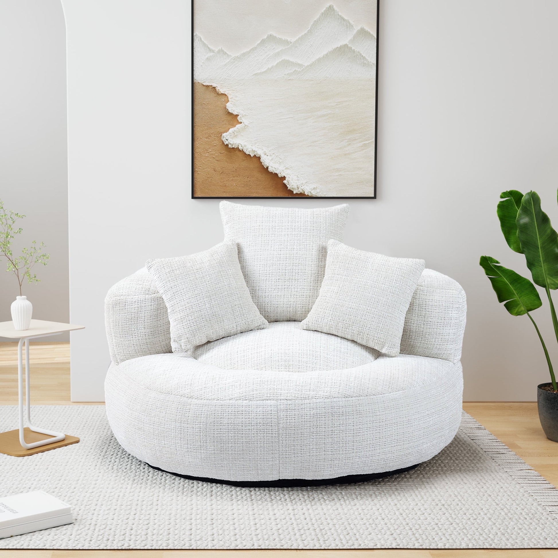 MOONMISS Chenille High Back Lazy Boy Sofa with Throw Pillows for Adults and Children, Indoor Outdoor, Beige