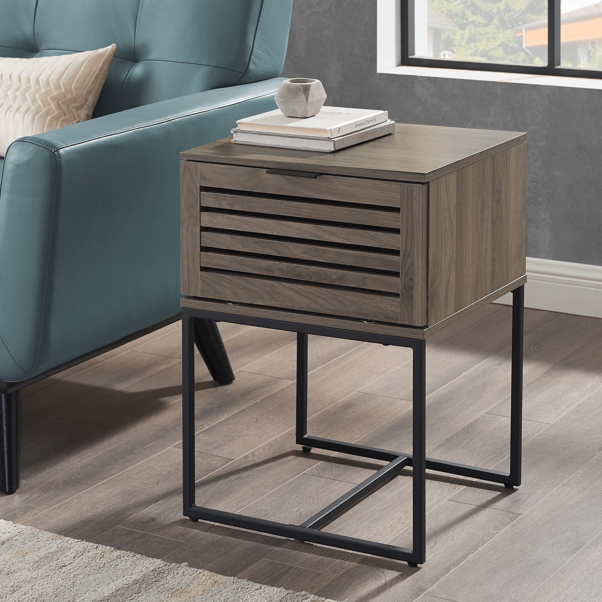 Manor Park Niantic Modern Slat Door End Table, Slate Grey