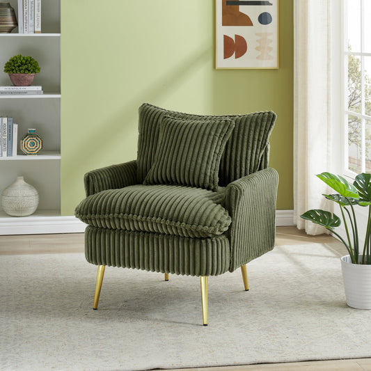 Modern Accent Chair,Armchair,Corduroy Fabric Sofa Chairs with Pillow,Upholstered Armchair for Living Room,Bedroom,Green