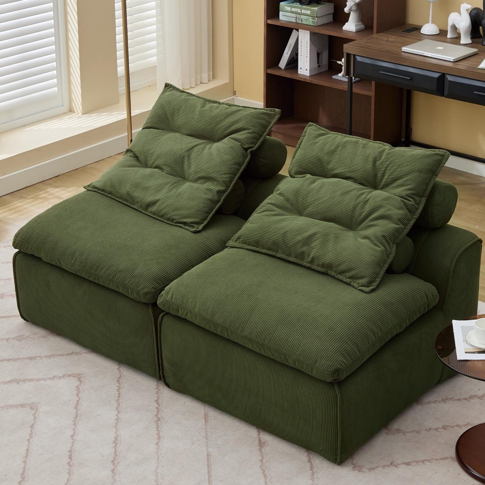 Modular Sofa,Soft Corduroy Fabric Loveseat Sofa for Living Roo,Upholstered Sofa Couch will DIY,No Armrests,Green