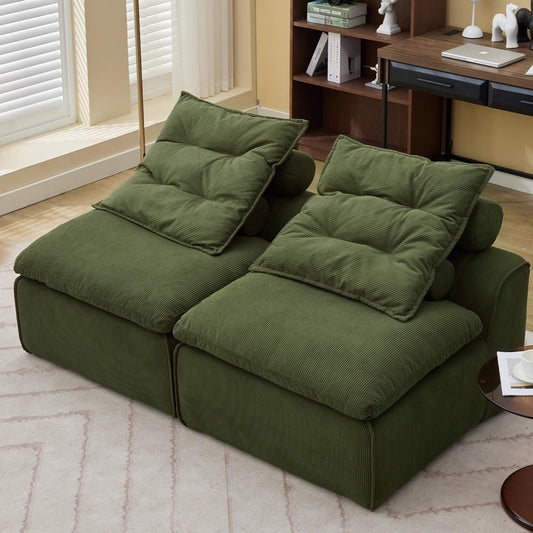 Modular Sofa,Soft Corduroy Fabric Loveseat Sofa for Living Roo,Upholstered Sofa Couch will DIY,No Armrests,Green