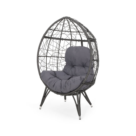 Noble House Gianni Outdoor Wicker Teardrop Chair in Gray and Dark Gray