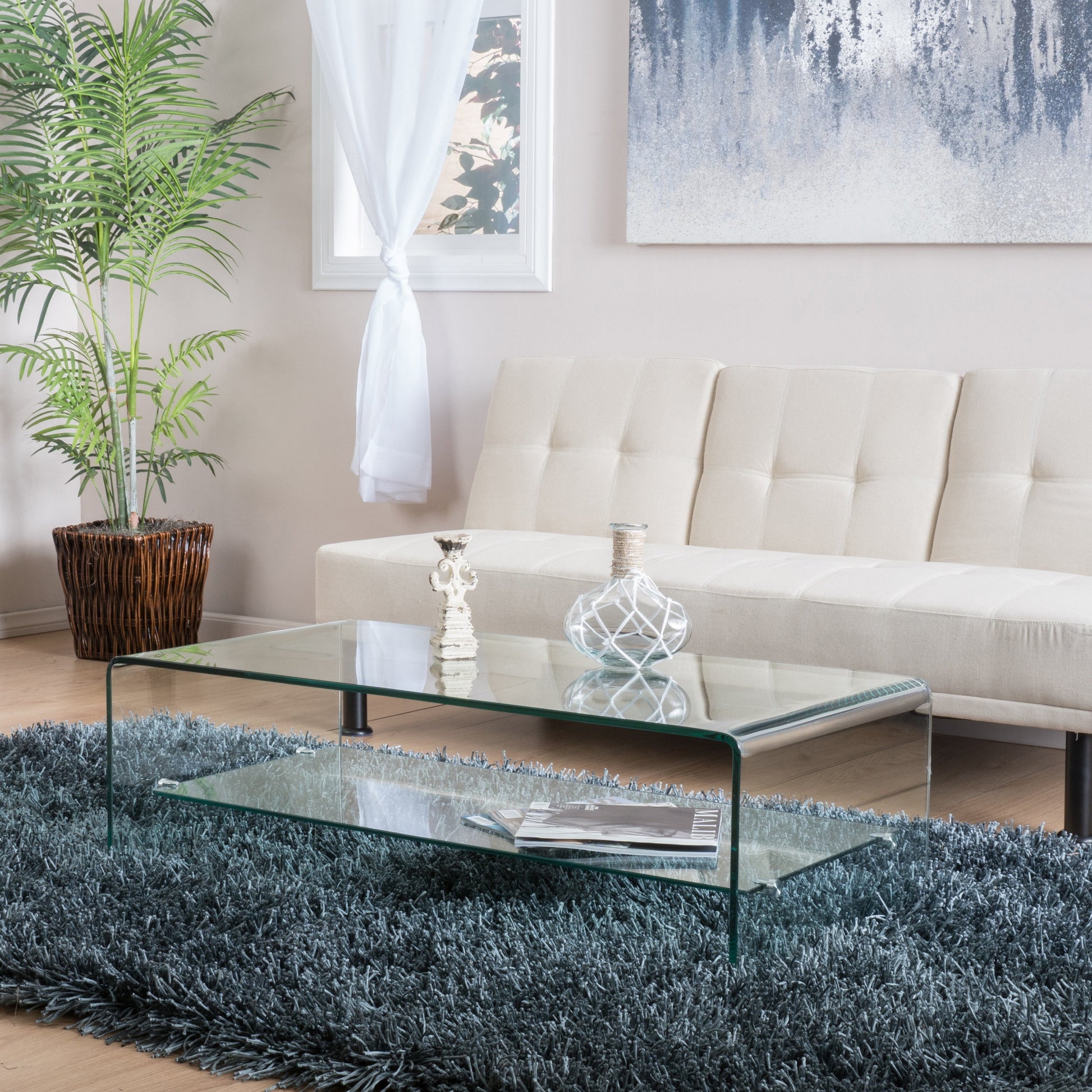 Noble House Roman Glass Coffee Table with Shelf