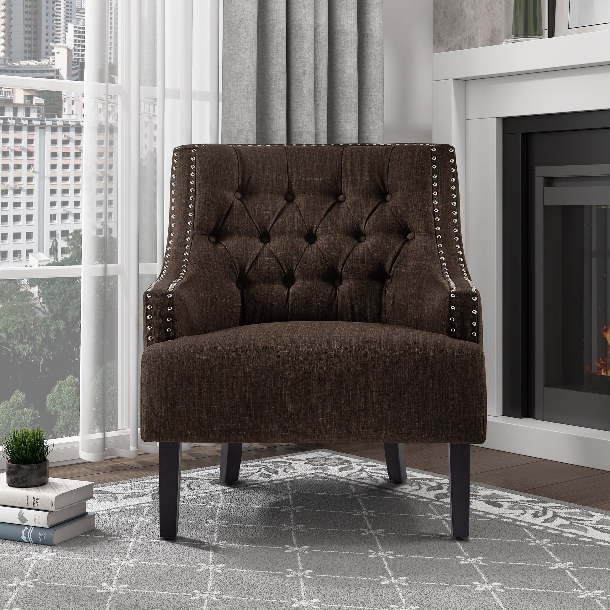 OakvillePark Vernonia Fabric Upholstered Accent Chair, Chocolate