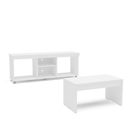 Polifurniture 2 Piece Modern Wood Living Room Set with TV Stand and Coffee Table, White