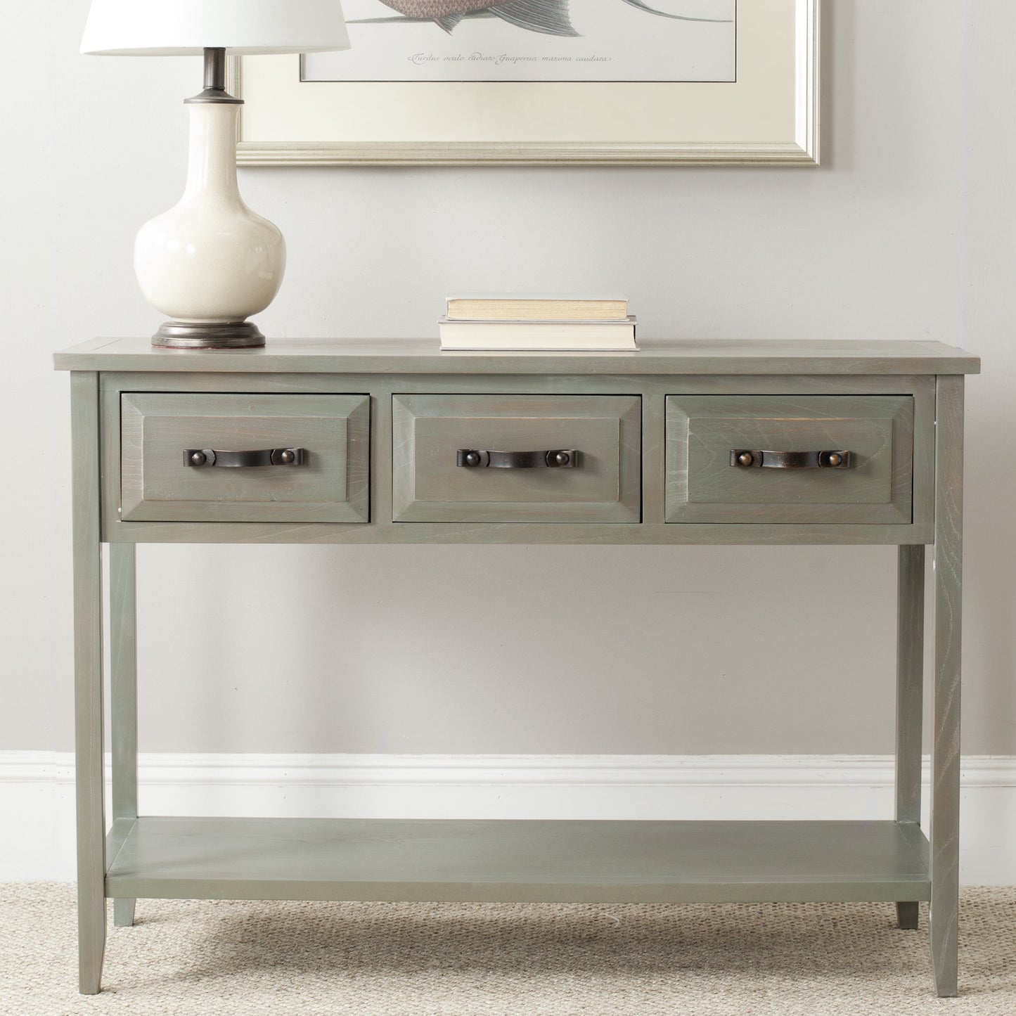 SAFAVIEH Aiden Contemporary Rustic Console Table w/ 3 Drawers, French Grey