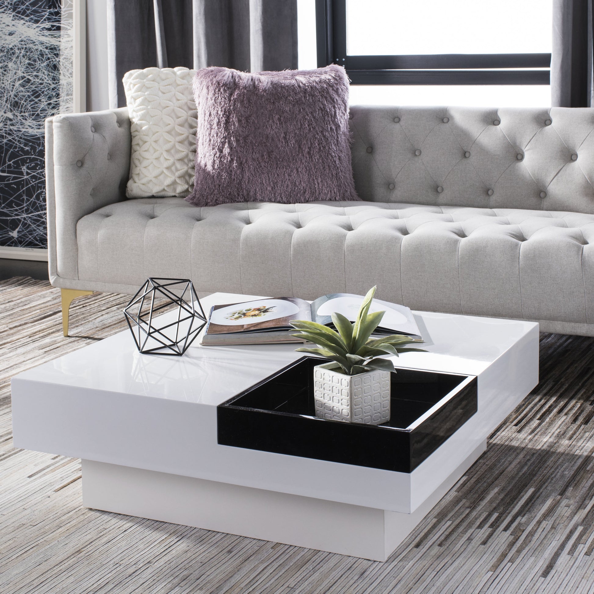 SAFAVIEH Wesley Mid-Century Glam Coffee Table with Removable Tray, White/Black