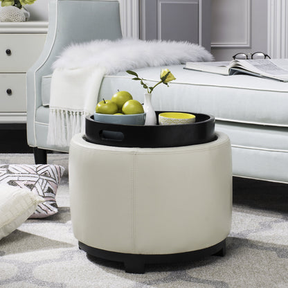 Safavieh Round Upholstered Storage Ottoman, Off-White