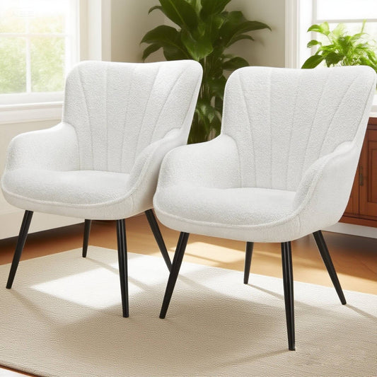 TrumanPick Teddy Accent Chair,Modern Set of 2 boucle Arm chair Wingback Vanity Chair for Living Room, White