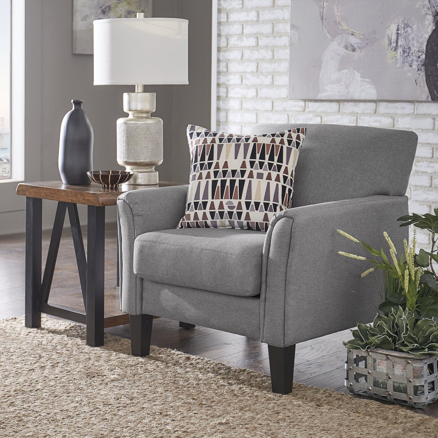 Weston Home Tribeca Modern Accent Chair, Grey Linen