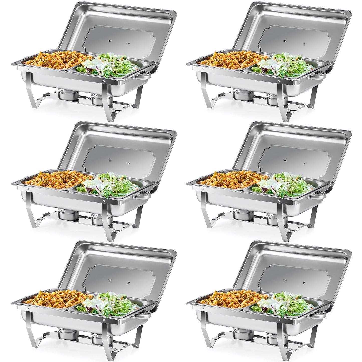 Wilprep 6-Pack Chafing Dish Buffet Set, 8Qt Stainless Steel Foldable Catering Food Warmer Half Size Food Pan