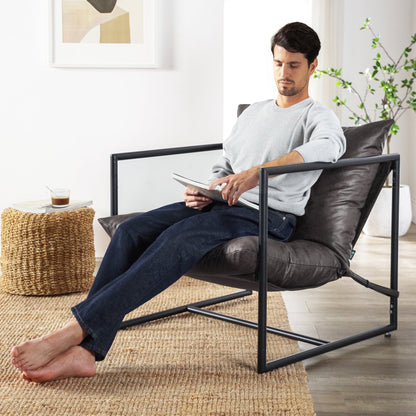 Zinus Aidan Faux Leather Sling Indoor Accent Chair, Slate Grey