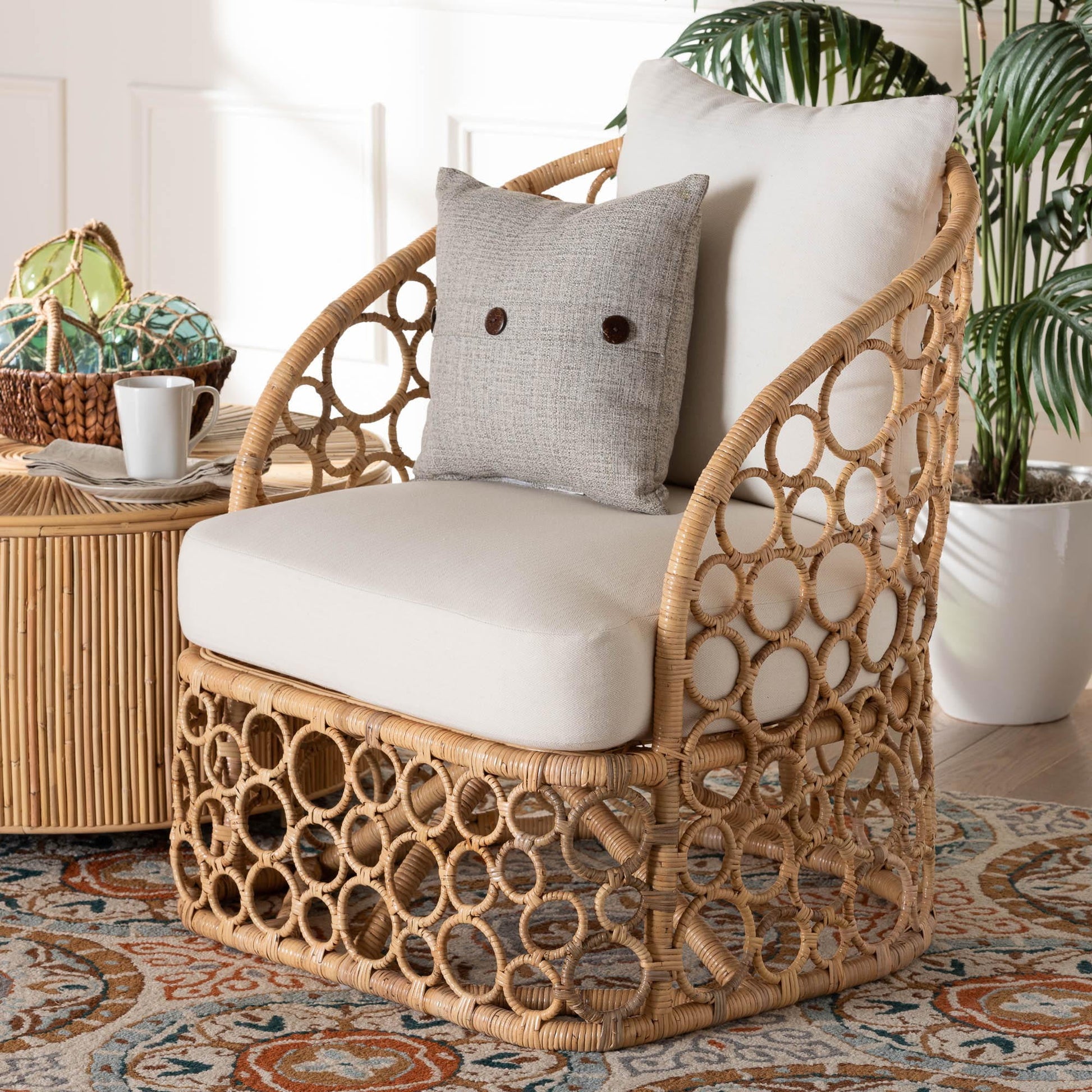 bali & pari Prisca Boho Accent Chair, Natural Rattan, Light Honey