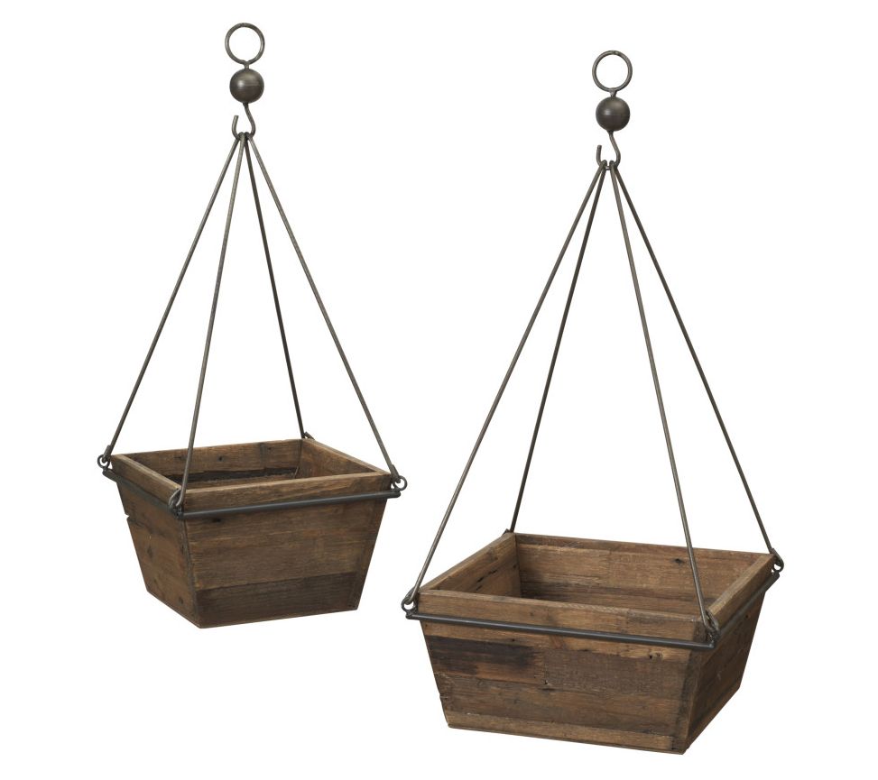 S/2 Assorted Wood and Metal Planters by Gerson Co