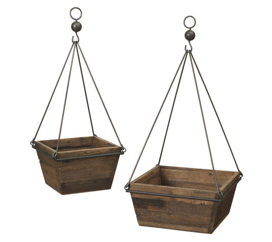 S/2 Assorted Wood and Metal Planters by Gerson Co