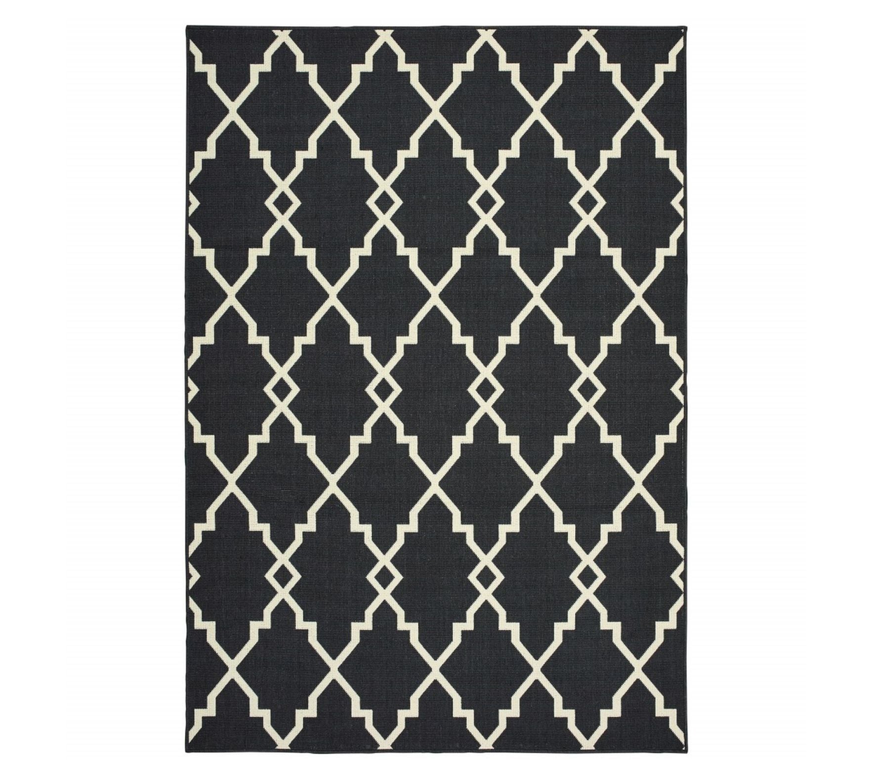 HomeRoots 7'x10' Black & Ivory Trellis Indoor Outdoor Area Rug