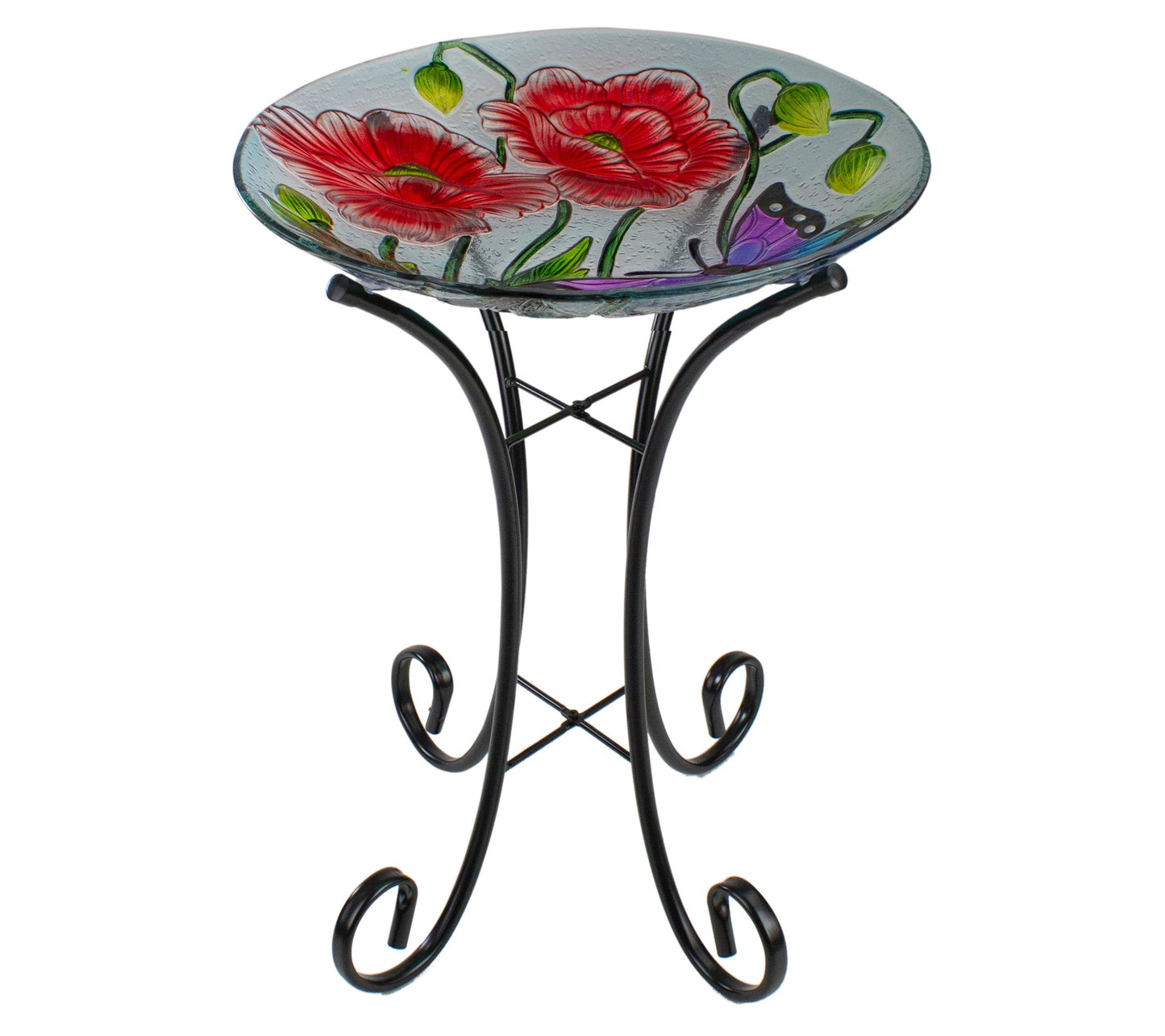 Northlight 21" Butterfly & Carnations Painted Glass Birdbath