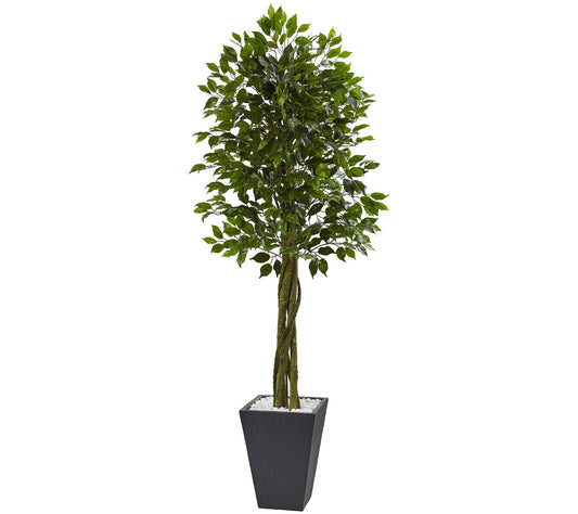 6'6" Ficus Tree with Slate Planter by Nearly Natural