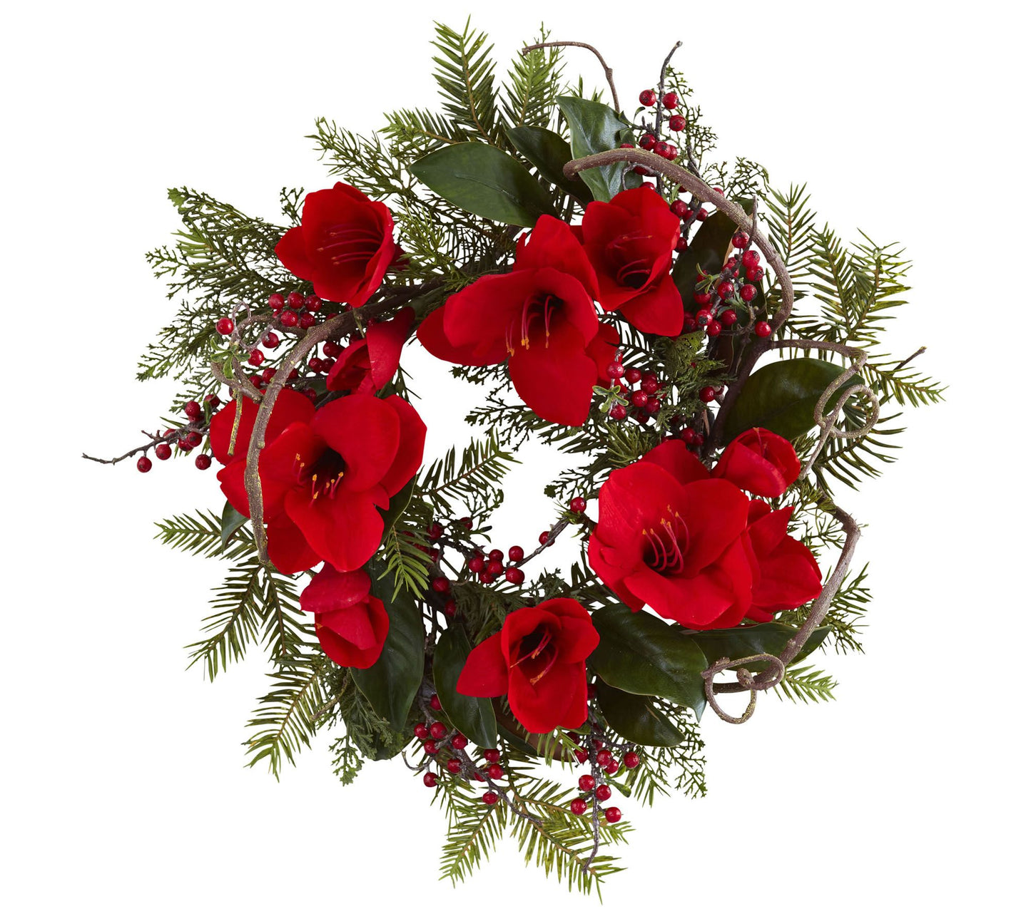 24" Amaryllis Wreath by Nearly Natural