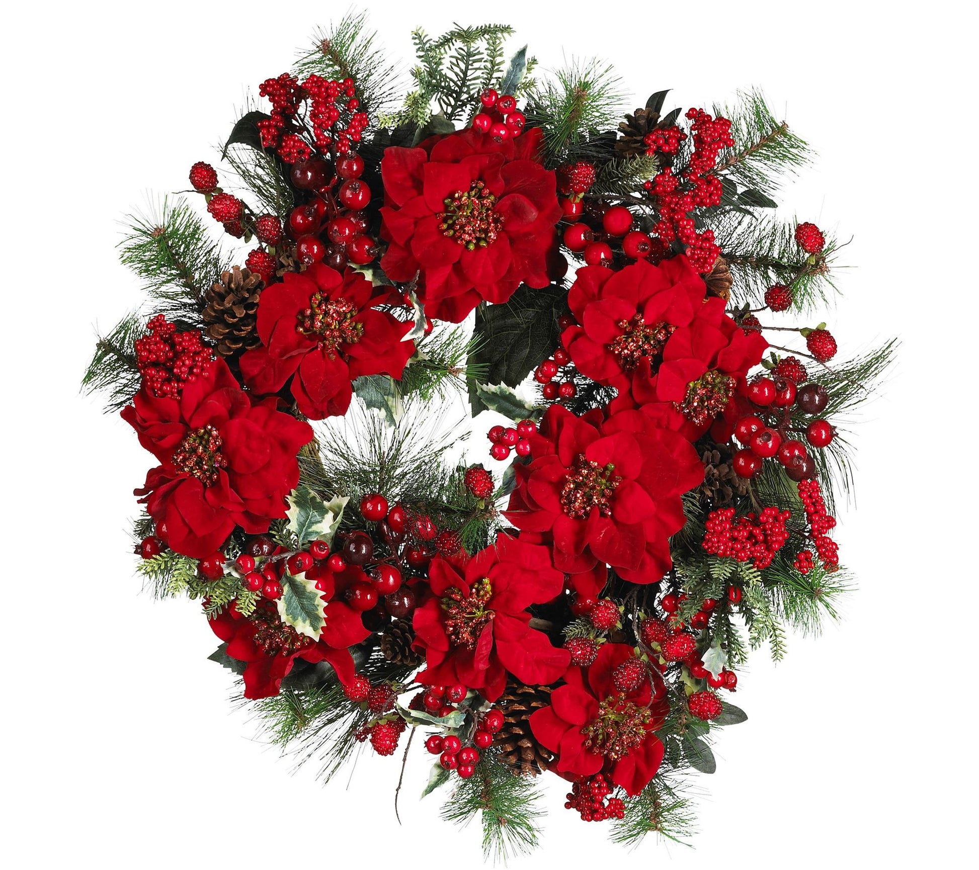 24" Poinsettia Wreath by Nearly Natural