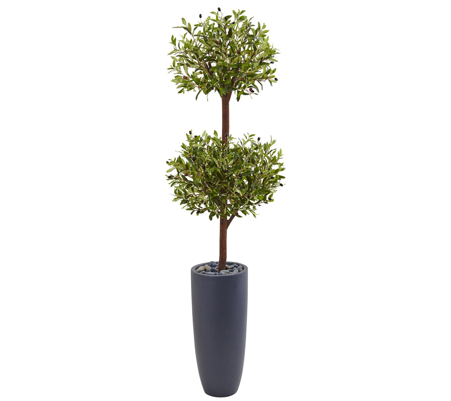 6' Olive Double Tree in Cylinder Planter by Nearly Natural