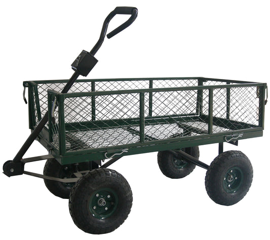 Heavy Duty Green Garden Cart with Sides and Hanle
