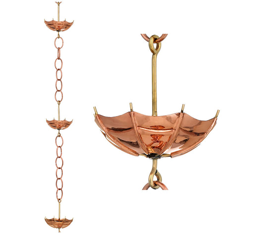 Pure Copper Umbrella 8.5' Rain Chain by Good Directions