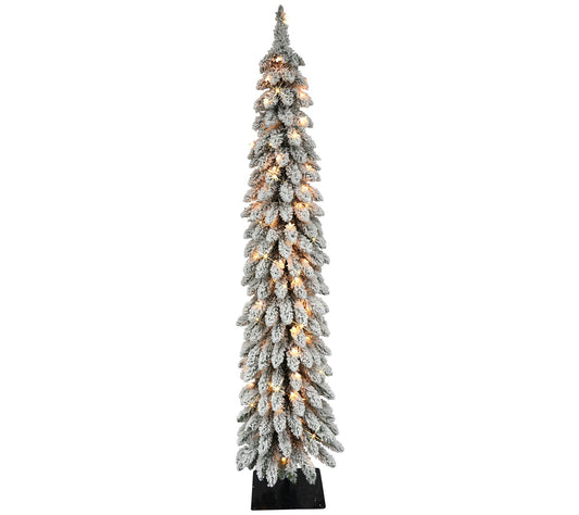 6' PreLit Flocked Alpine Pencil Christmas Treelear Lights