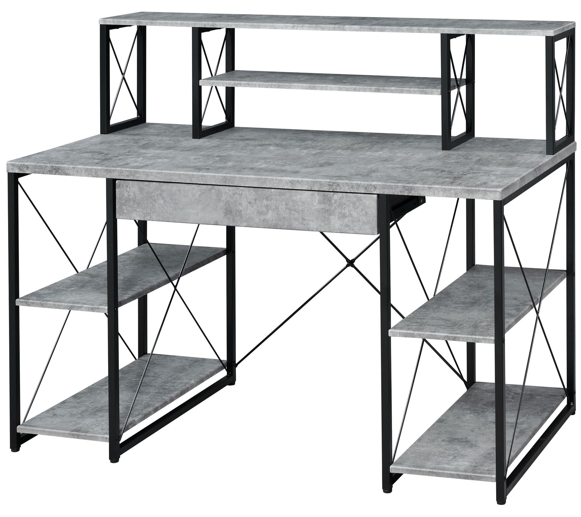 ACME Amiel Music Recording Studio Desk, Faux Concrete & Black