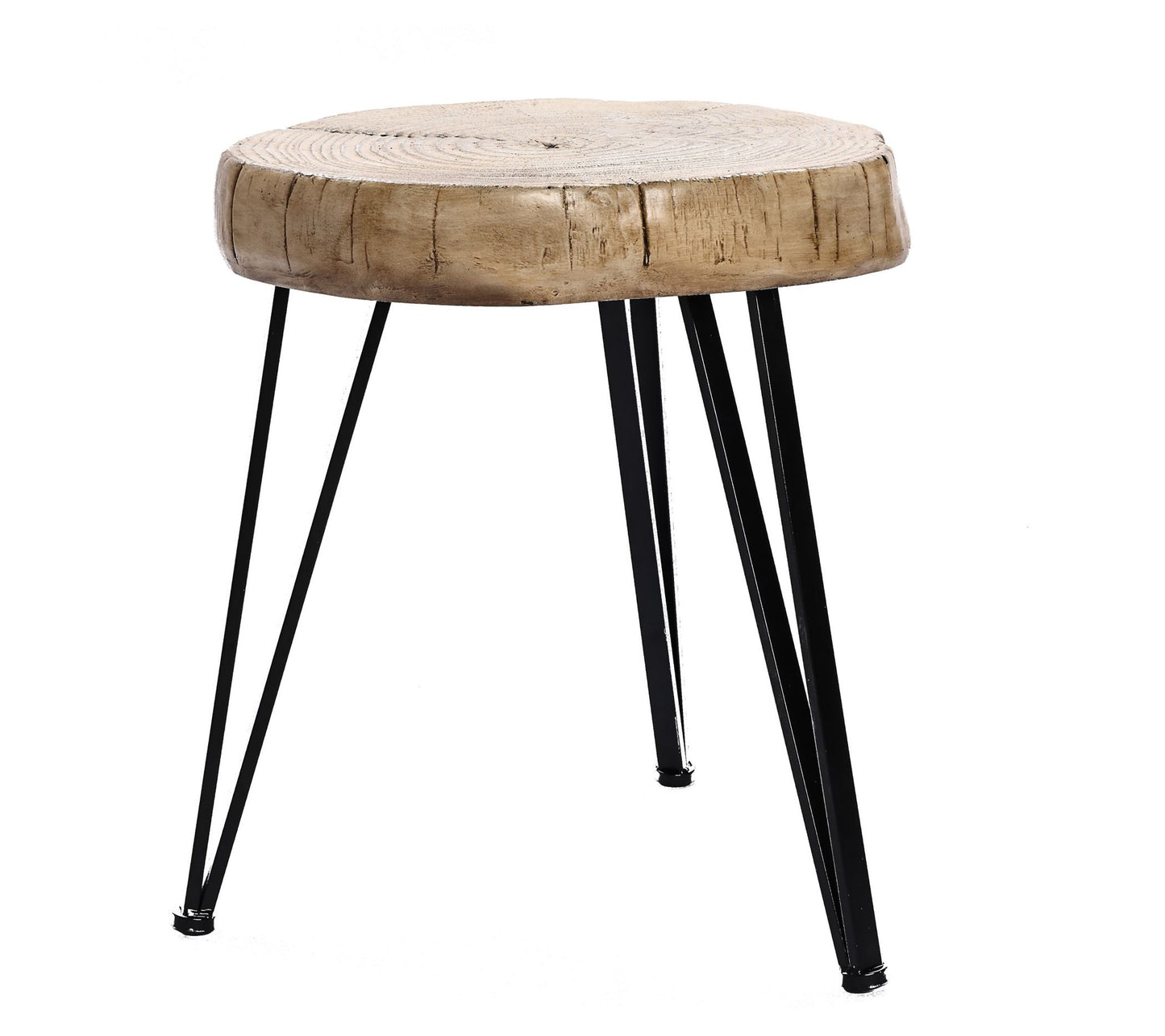 LuxenHome Natural Faux Wood Top with Metal Legs Side Table