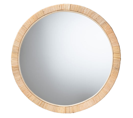 Baxton Studio Bella Brown Wood and Natural Ratt an Round Mirro
