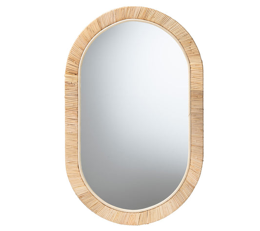 Baxton Studio Bella Brown Wood and Natural Ratt an Oval Mirror