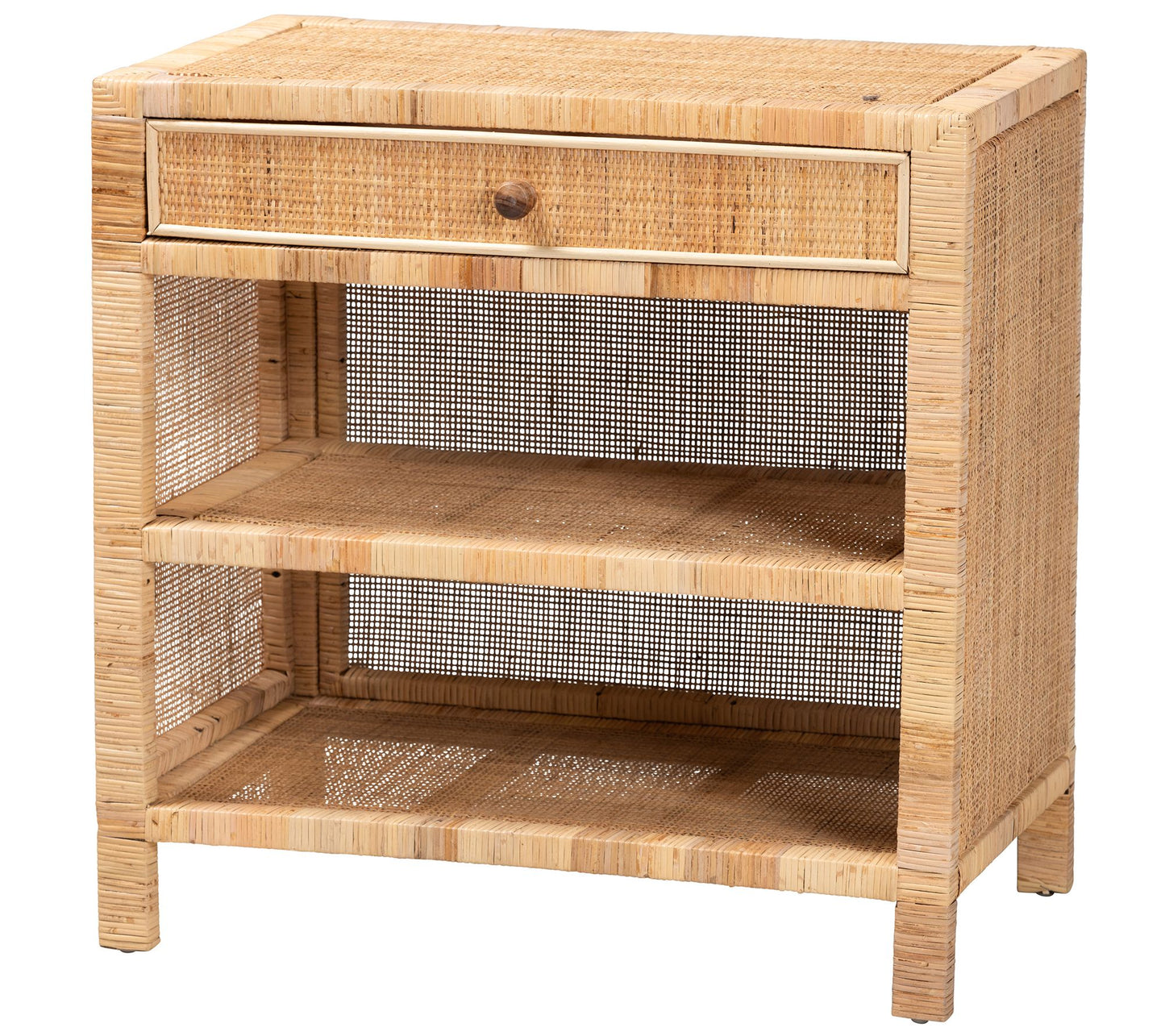 Baxton Studio Bella Wood and Natural Rattan Console Table