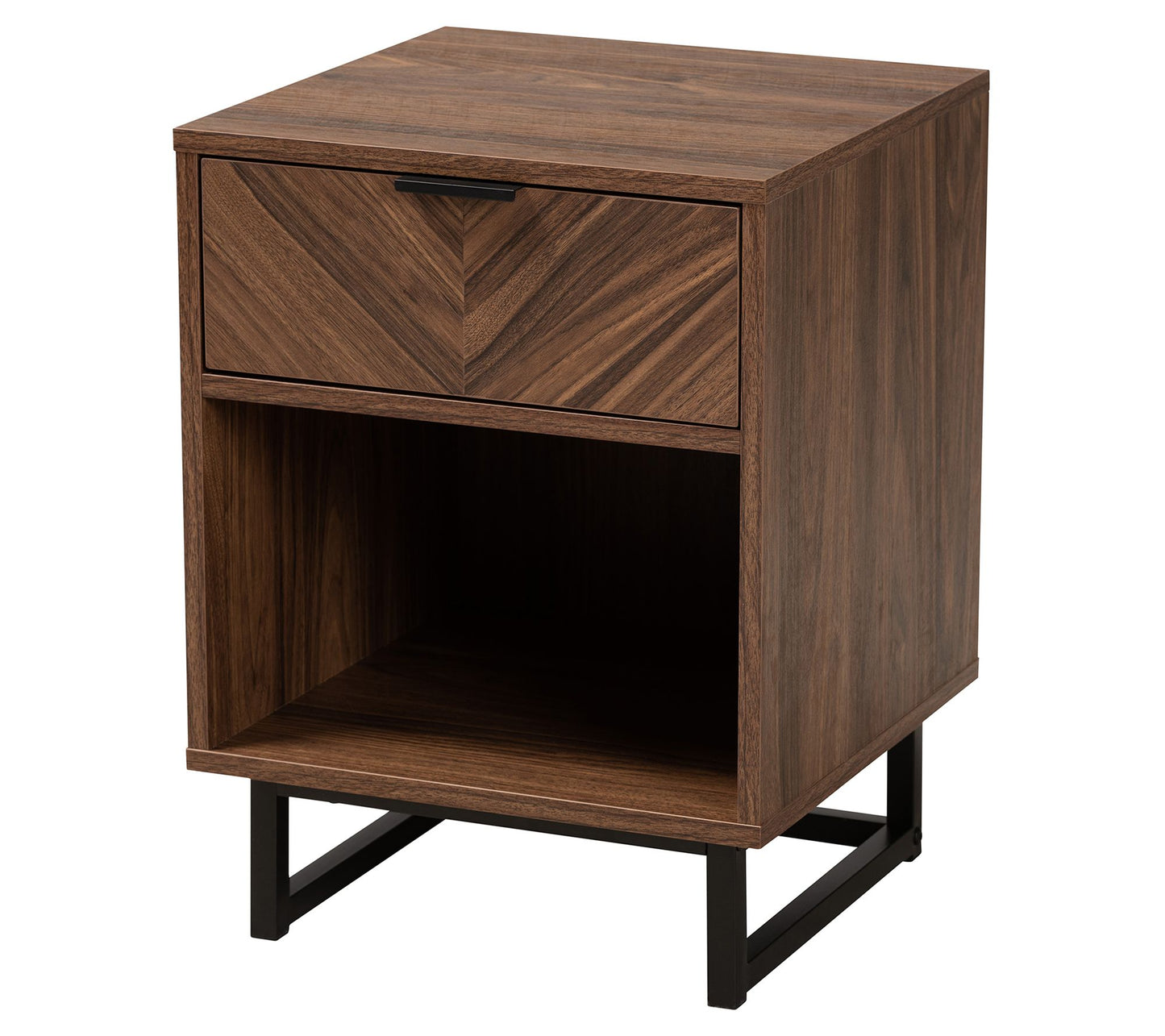 Baxton Studio Sadia Walnut Wood and Black MetalEnd Table