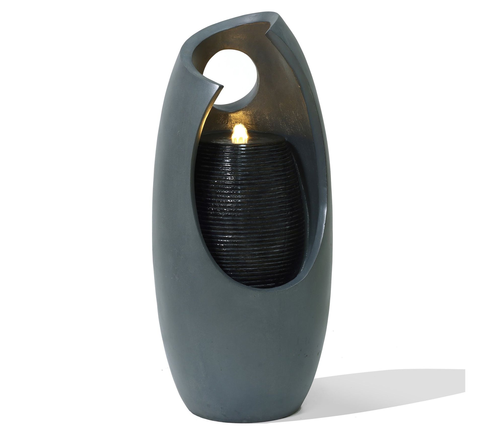 LuxenHome Gray Resin Curve Column Sculpture Outdoor Fountain