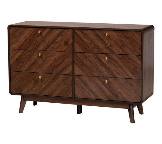 Baxton Studio Markell Walnut Brown Wood 6-Drawer Dresser