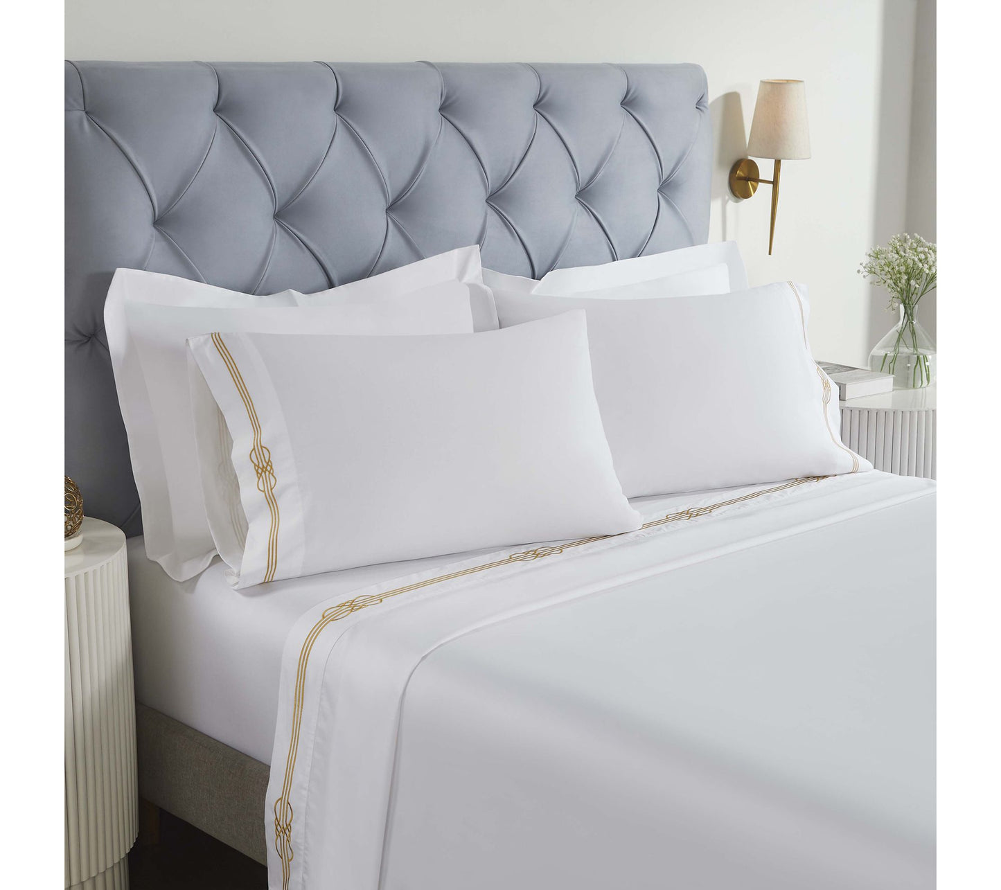 Superior Moonlawn Cotton Gold Embroidered SheetSet, King