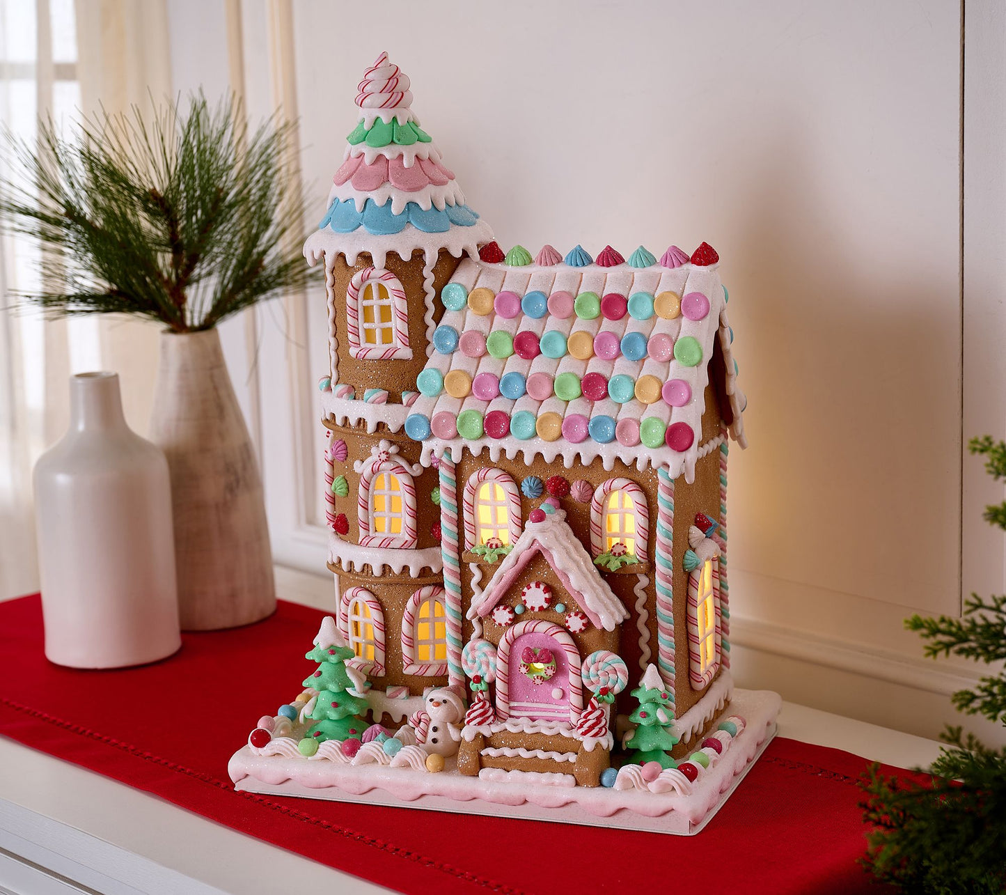 19" Illuminated Gingerbread Candy Castle by Valerie