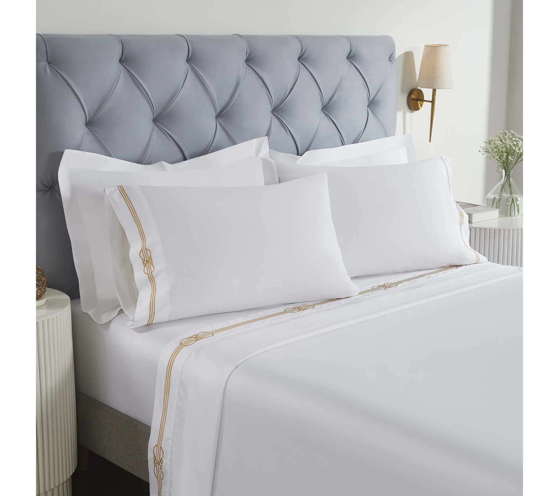 Superior Moonlawn Cotton Gold Embroidered SheetSet, Cal King