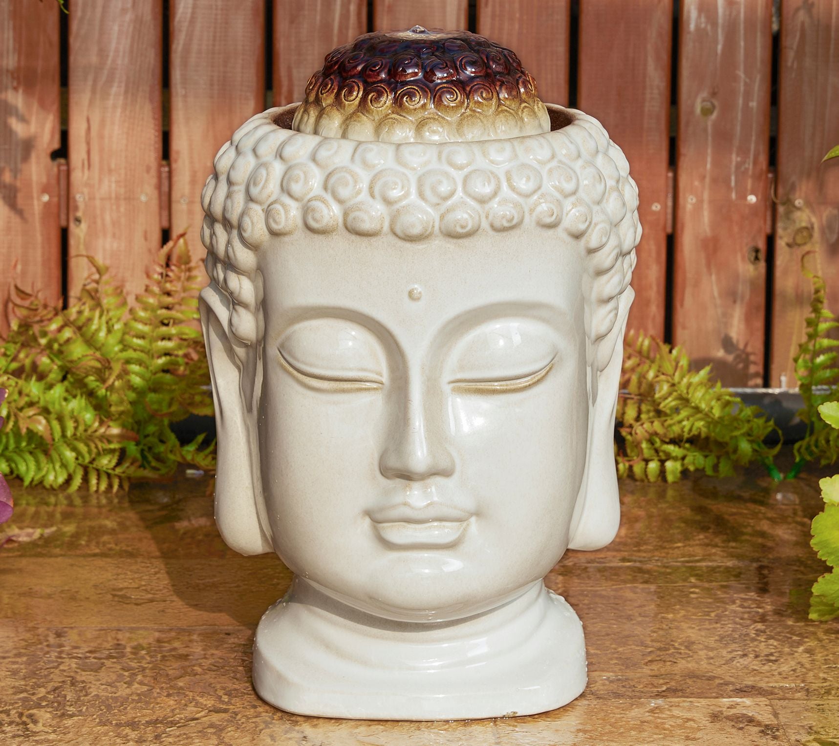 Glitzhome 19" Zen Buddha Weathered Ceramic Outdoor Fountain