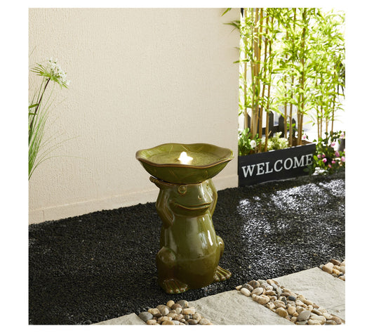 Glitzhome 22" Frog Holding Lotus Birdbath Ceramic Fountain