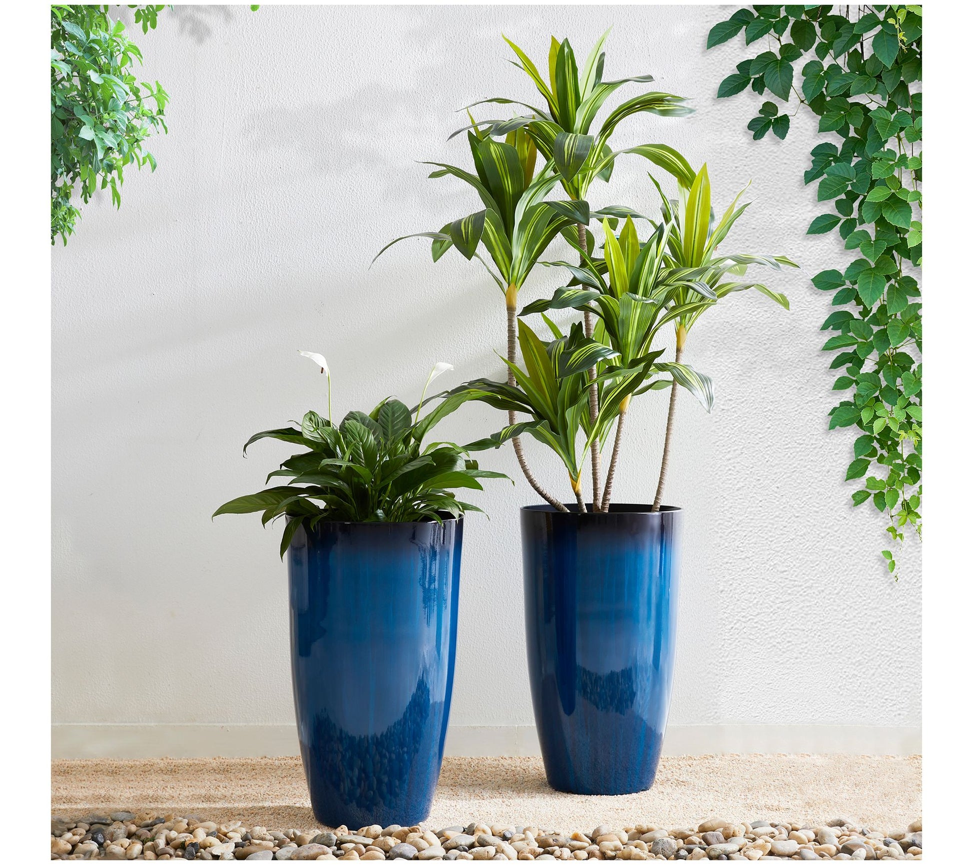 Glitzhome 23.5"H Set of 2 Oversized Faux Ceramic Tall Planter